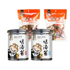 海朴海狸先生吃货必备 超值2+2体验组  即食烤海苔 40g*2罐  2种口味（原味1 香辣1）+虾夷全贝100g *2袋装 2种口味（原味1 香辣1）